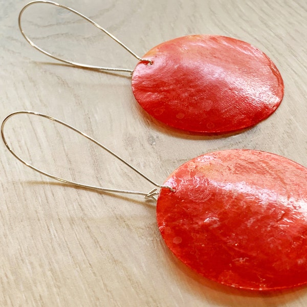 Large Shell Earrings, Tropical Earrings, Long Coral Earrings, Red Seashell Earrings, Beach Earrings, Summer Earrings, Sea Shell Earrings WOW