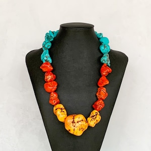 Chunky Türkis Halskette, große Perlenkette, klobige Orange Halskette, Türkis Statement Halskette Tropisch, große Perlenkette für Frauen