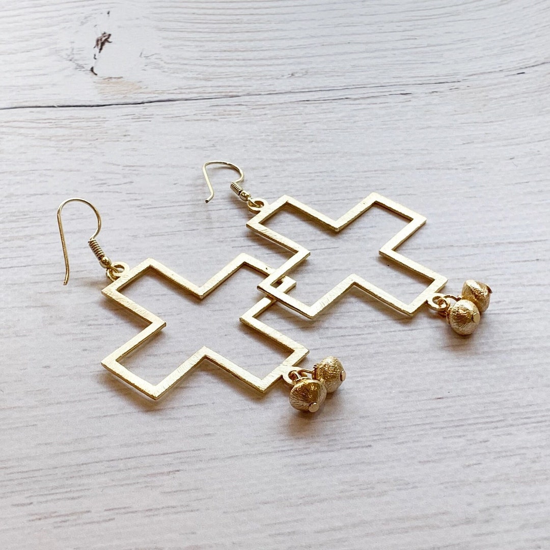 Gold Cross Earrings Gold Earrings, Large Cross Earrings, Big Cross