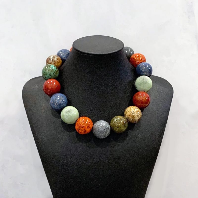 Large Matte Gold & Natural Beaded Necklace