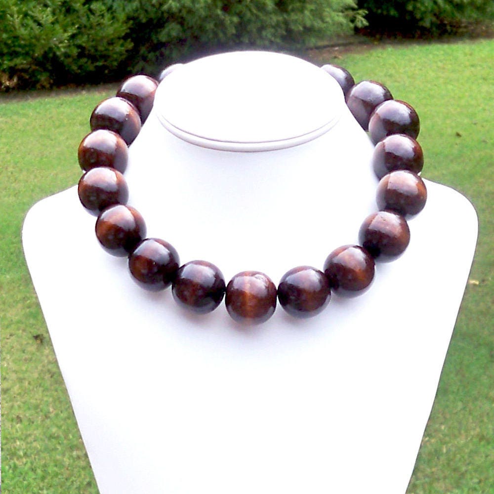 Collana Lunga Legno Marrone Scuro - Perline Grosse, Lunghezza 18-19,5 Pollici