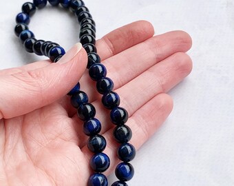Dark Blue Beaded Necklace with Matching Earrings - Navy Blue Gemstone Necklace - Blue Necklace and Earrings Set - Jewelry Gift for Mom