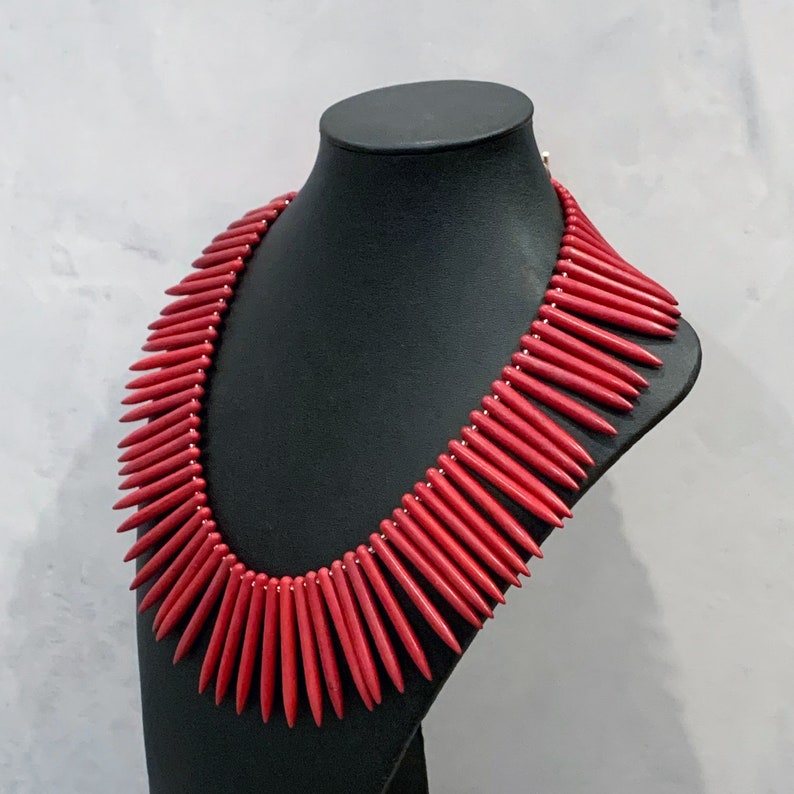 Red Tropical Necklace Red Spike Necklace Red Tribal Necklace Red Beachy Necklace Red Turquoise Spike Necklace Red Turquoise Necklace