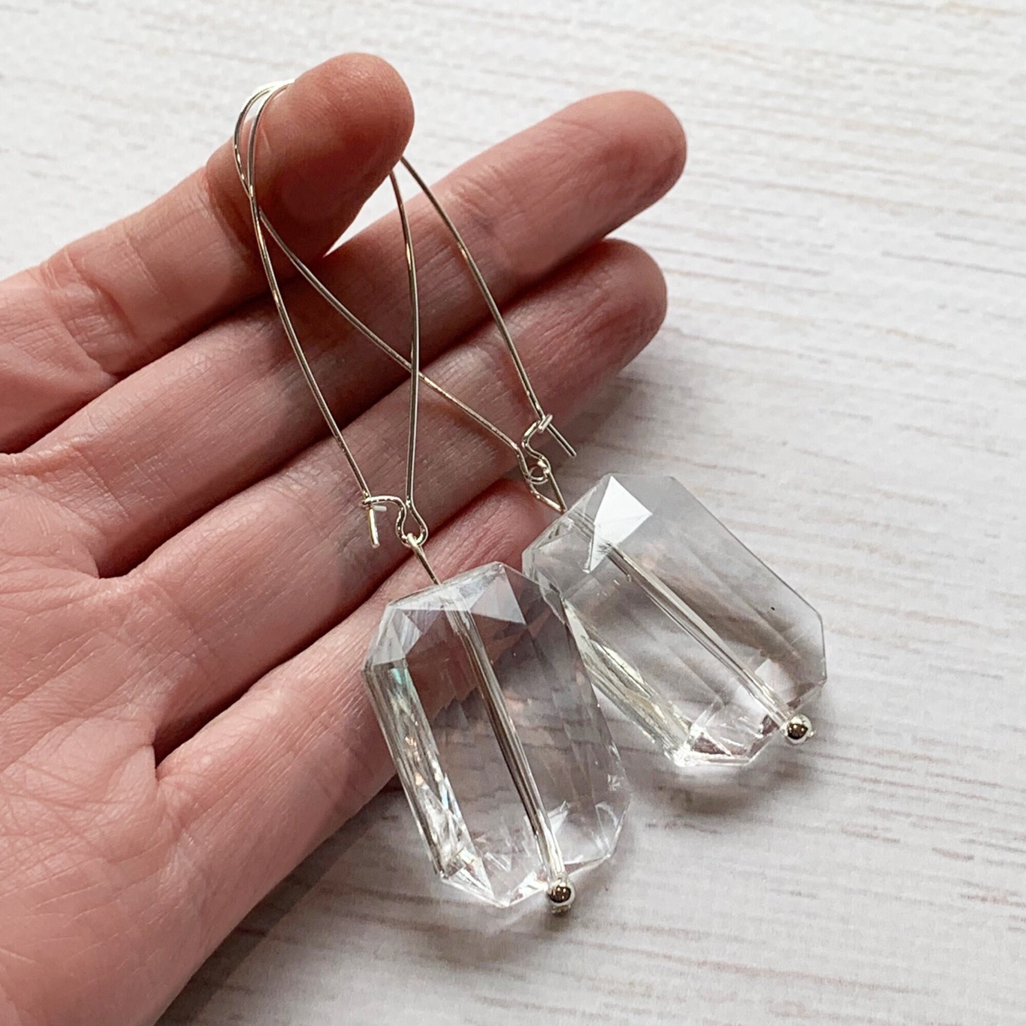 Clear Bead Earrings, Long Clear Earrings, Clear Beaded