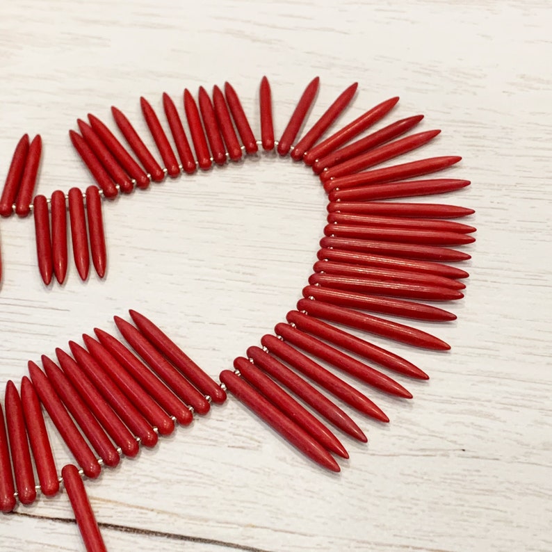 Red Tropical Necklace Red Spike Necklace Red Tribal Necklace Red Beachy Necklace Red Turquoise Spike Necklace Red Turquoise Necklace
