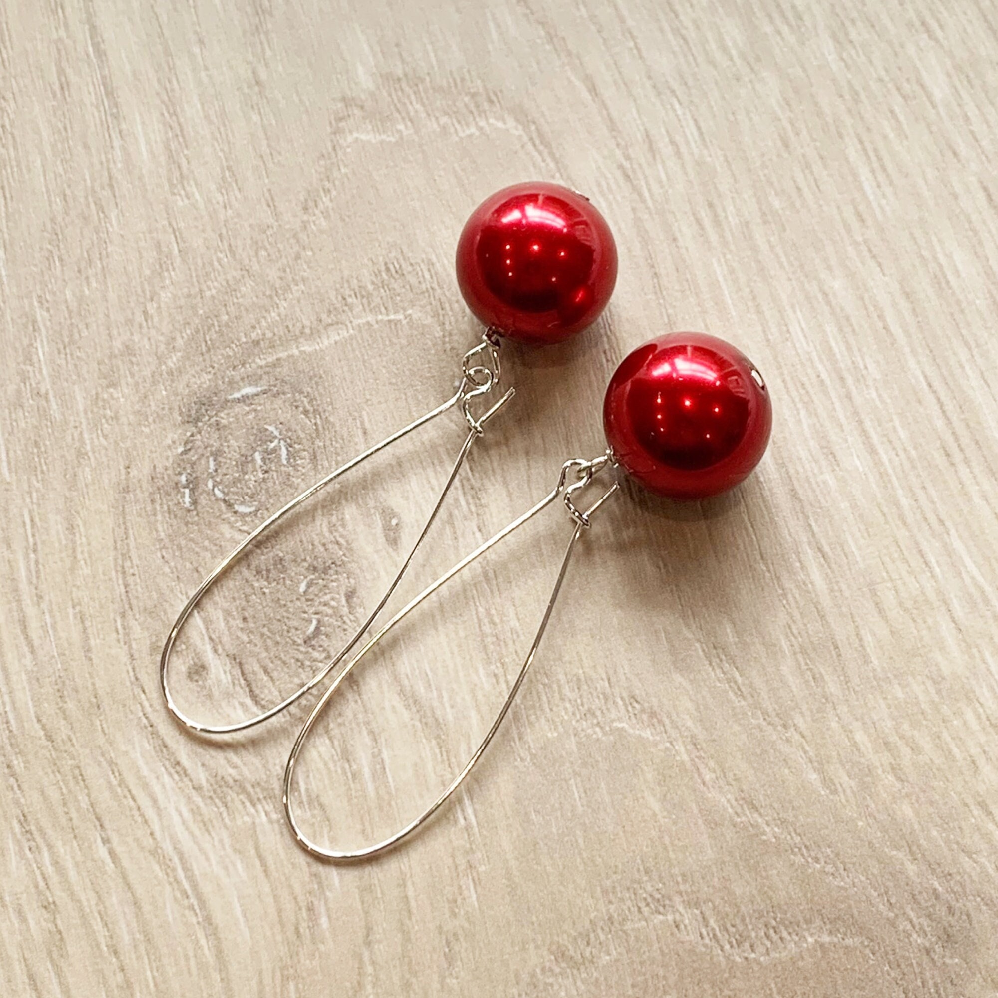 Red pearl earrings sale