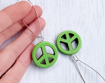 Orecchini pendenti Y2K, orecchini con simbolo della pace per donna, orecchini pendenti hippie, orecchini anni '60 e '70, orecchini pendenti con simbolo della pace, orecchini verdi anni '90