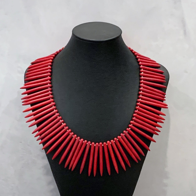 Red Tropical Necklace Red Spike Necklace Red Tribal Necklace Red Beachy Necklace Red Turquoise Spike Necklace Red Turquoise Necklace