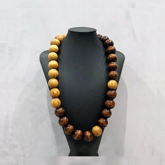 Colorful Wood Chunky Bead Necklace - Lightweight Statement Jewelry