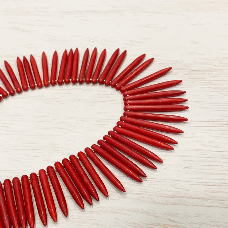 Red Tropical Necklace Red Spike Necklace Red Tribal Necklace Red Beachy Necklace Red Turquoise Spike Necklace Red Turquoise Necklace