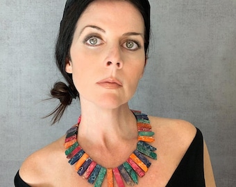 Rainbow Necklace, Colorful Gemstone Necklace, Rainbow Colors Necklace, Colorful Necklace for Women, Multicolor Necklace, Happy Necklace