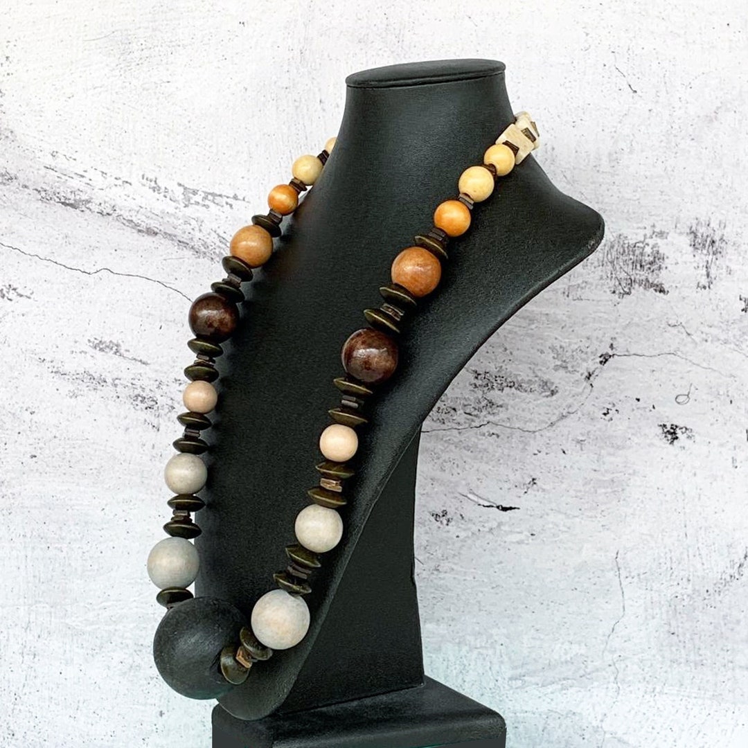 Mens Bead Necklace Wood Bead Necklace Unisex Wood Necklace Etsy