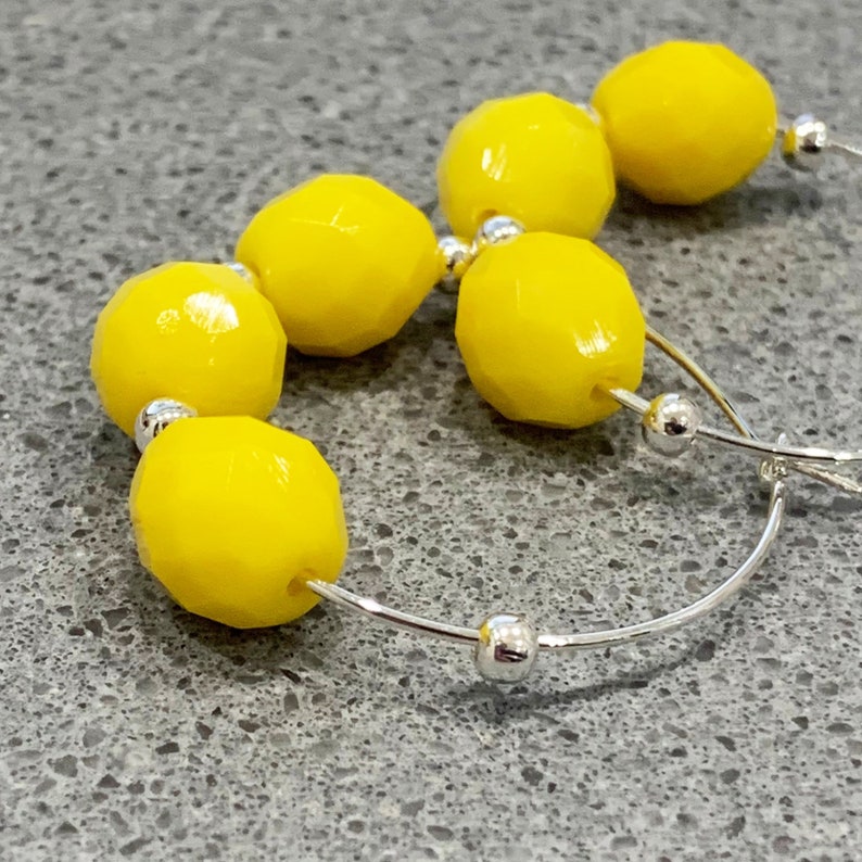Yellow Hoop Earrings Yellow Bead Earrings Yellow Earrings Big Etsy