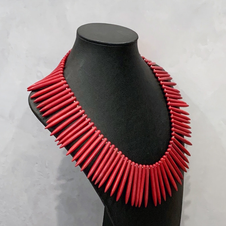 Red Tropical Necklace Red Spike Necklace Red Tribal Necklace Red Beachy Necklace Red Turquoise Spike Necklace Red Turquoise Necklace