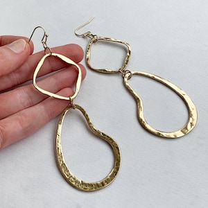 Long Gold Earrings, Gold Dangle Earrings, Gold Organic Shape Earrings, Modern Gold Earrings, Textured Gold Earrings, Wavy Gold Earrings
