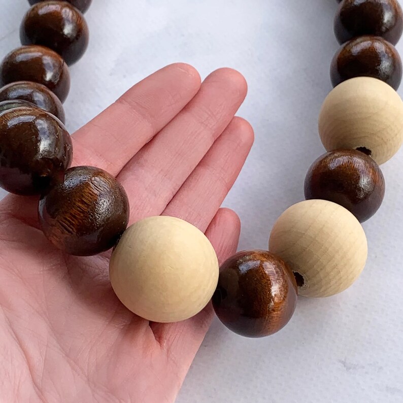 Modern Wood Bead Necklace Unisex Wooden Necklace Chunky Wood Etsy