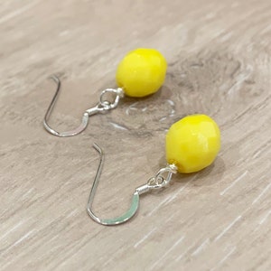 Yellow Beaded Earrings, Yellow Bead Earrings, Yellow Dangle Earrings, Yellow Faceted Earrings, Lemon Yellow Earrings, Simple Yellow Earrings