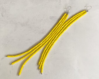 Yellow Shoulder Duster Earrings, Extra Long Yellow Earrings, Long Yellow  Dangle Earrings, Yellow Statement Earrings, Shoulder Length Earring