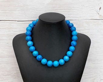 Blue Gemstone Necklace Earrings Set, Blue Necklace and Earrings Set, Blue Bead Necklace Earrings Set, Blue Beaded Necklace - BEAUTIFUL COLOR