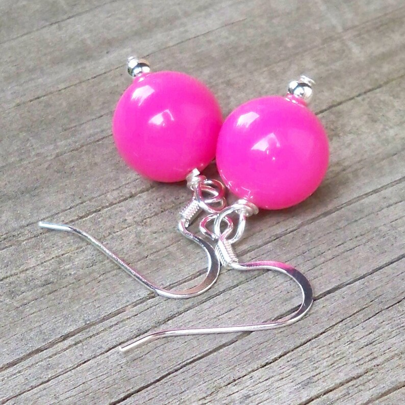 Hot Pink Earrings Hot Pink Dangle Earrings Hot Pink Bead Etsy