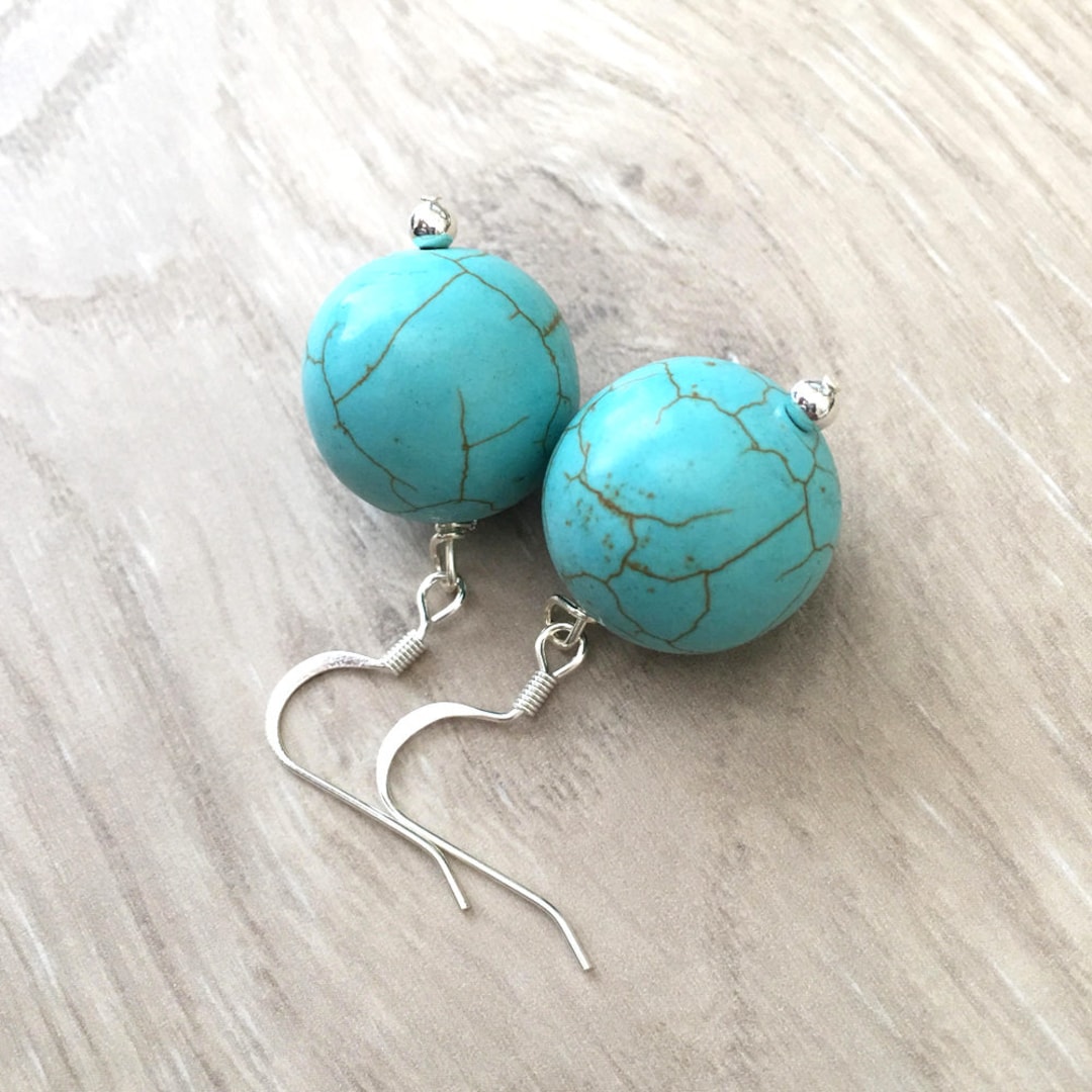 Chunky Turquoise Earrings Round Turquoise Earrings Large Turquoise