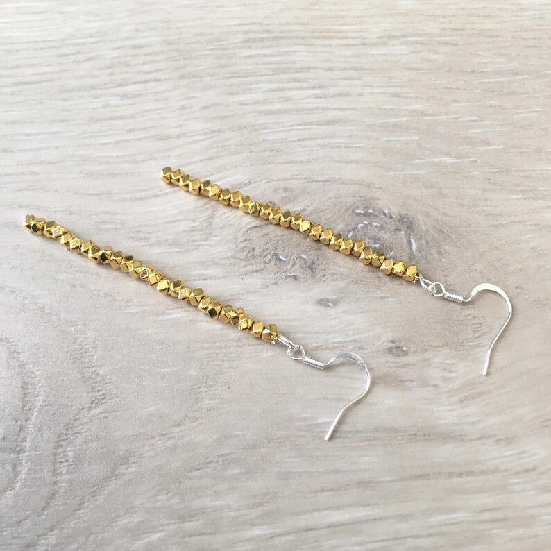 Long Gold Earrings Gold Beaded Earrings Gold Bead Earrings Etsy