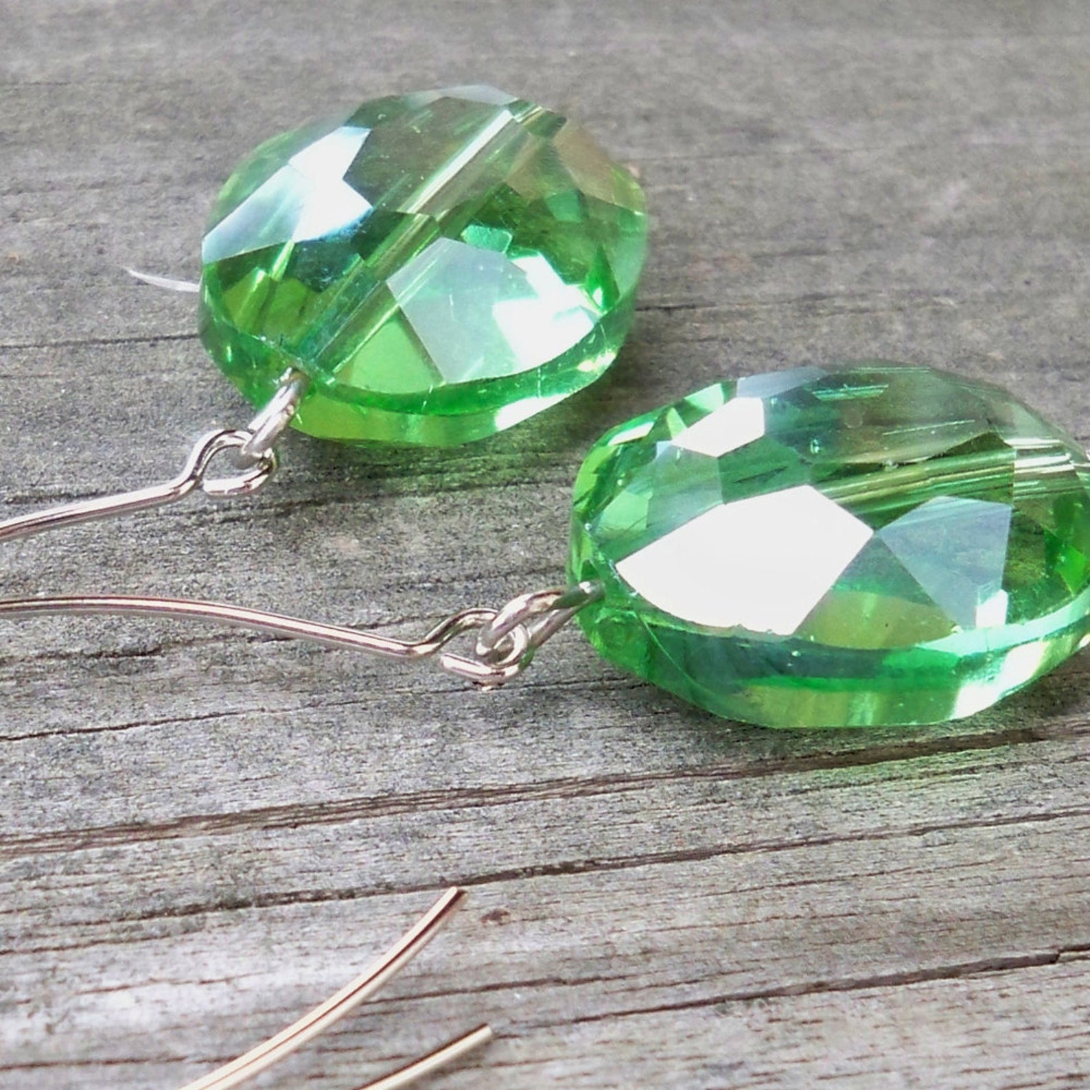 Green Dangle Earrings Chunky Green Earrings Long Green Etsy