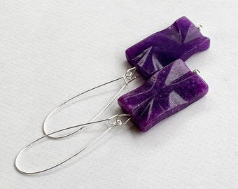 Purple Gemstone Earrings, Long Purple Earrings, Violet Dangle Earrings, Unique Purple Earrings, Purple Statement Earrings, Fashionista Gift