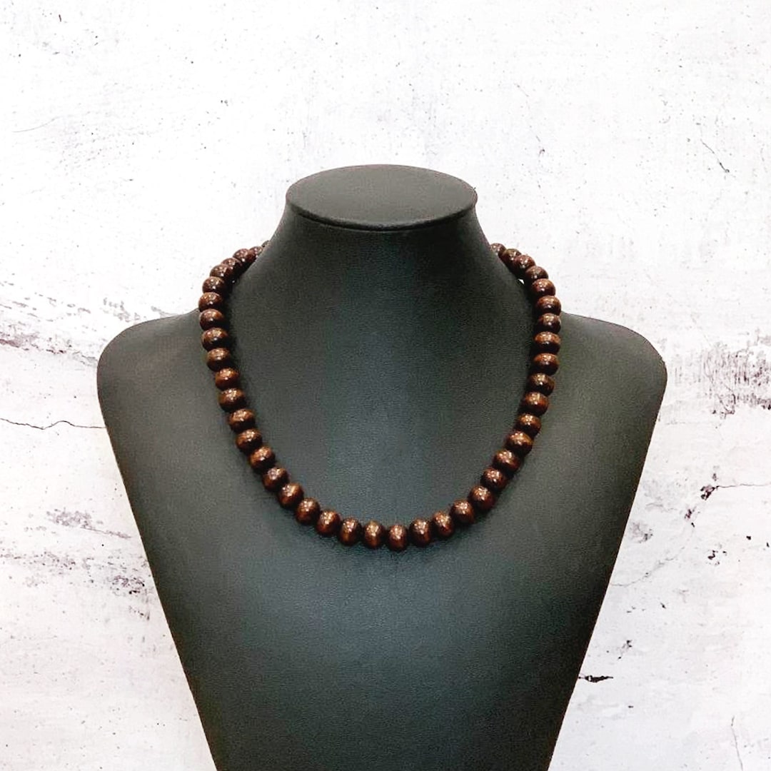 Wood Bead Necklace 10mm, Mens Wood Necklace, Small Bead Wood Necklace