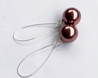 Light Brown Pearl Earrings, Bronze Pearl Dangle Earrings, Metallic Pearl Earrings, Mocha Earrings, Long Brown Earrings, Long Pearl Earrings