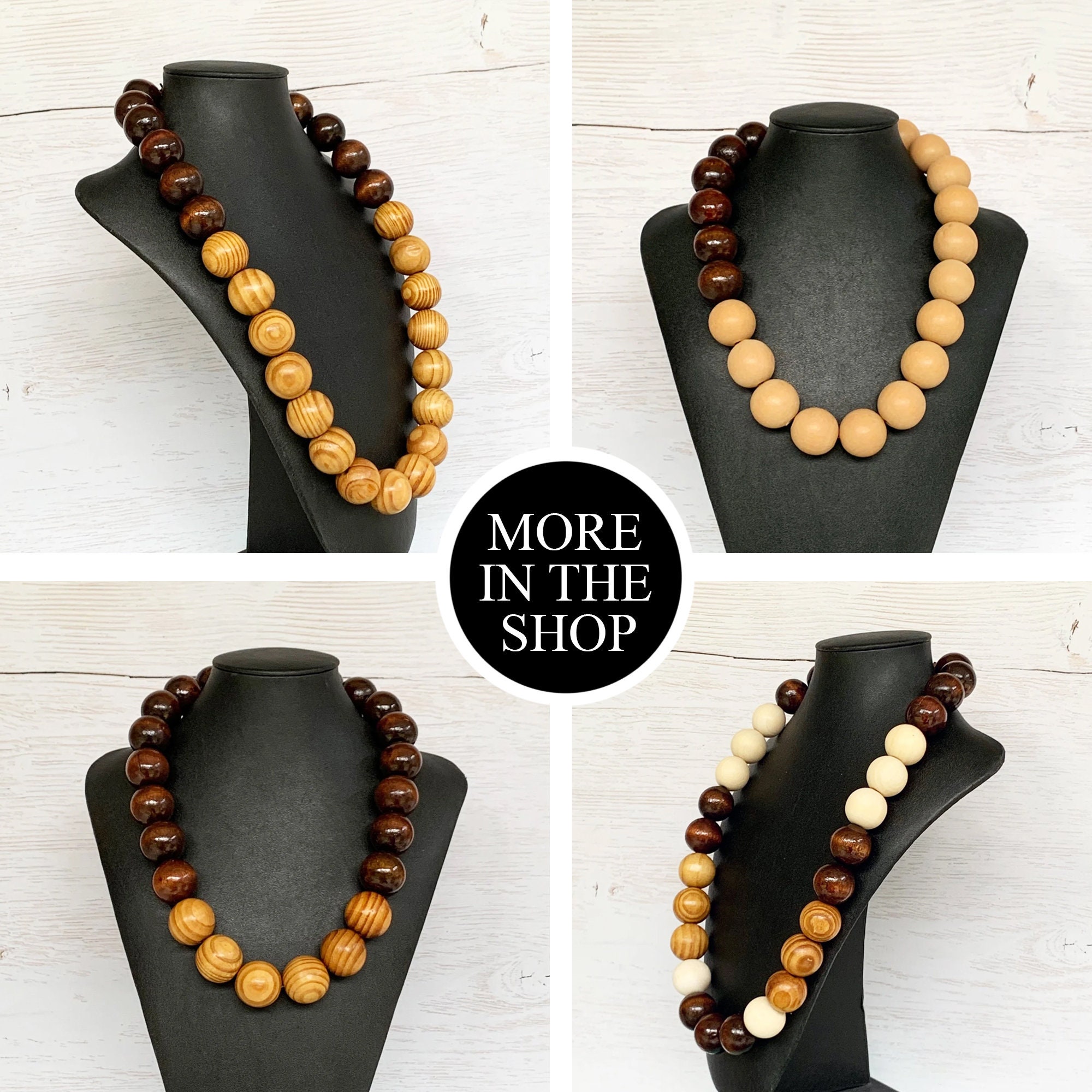 Bocar Chunky Wood Bead Statement Necklace For Women - Two Layer Collar Necklace, 23\"/26\" Length
