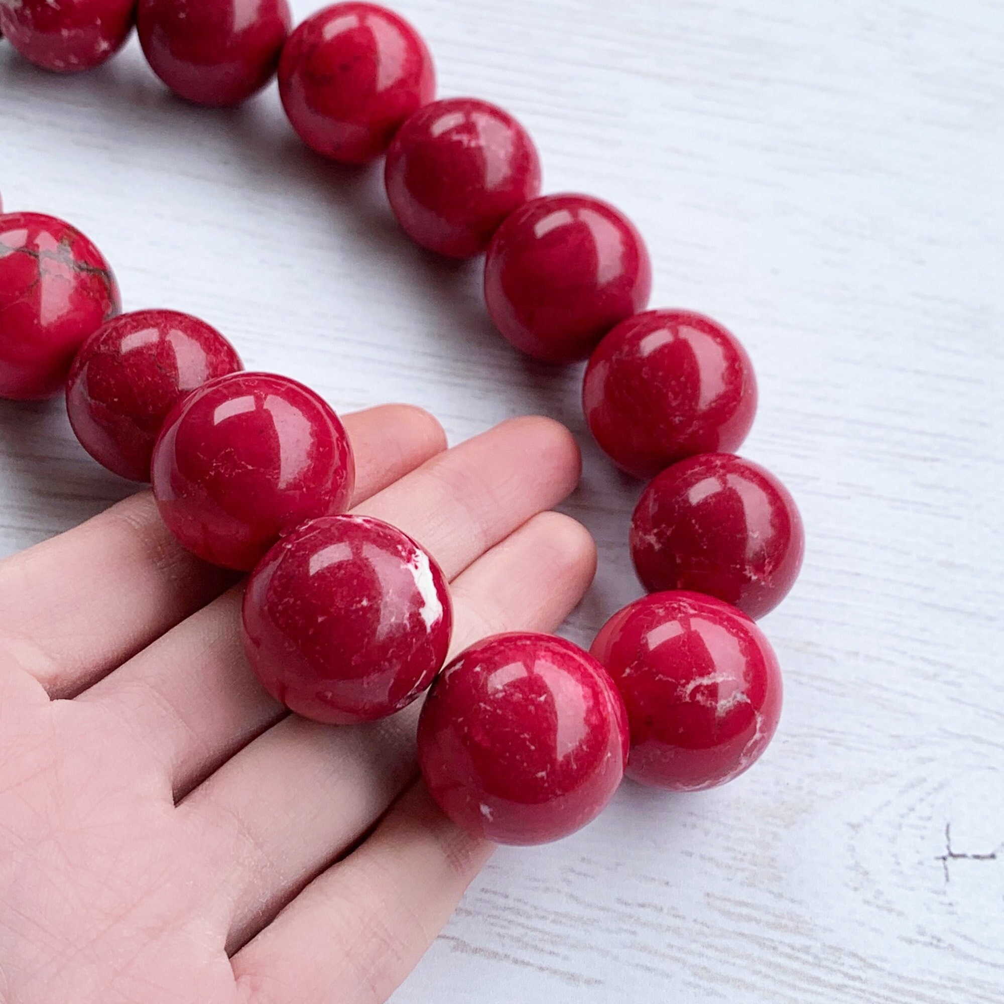 Chunky Red Gemstone Necklace, Large Red Bead Necklace, Red Beaded Necklace,  Red Statement Necklace, Big Red Bead Necklace - AMAZING STONES