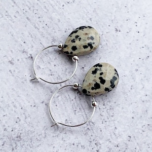 Dalmatian Jasper Earrings, Dalmatian Print Earrings, Dalmatian Gemstone Earrings, Animal Print Earrings, Gemstone Hoop Earrings - GORGEOUS