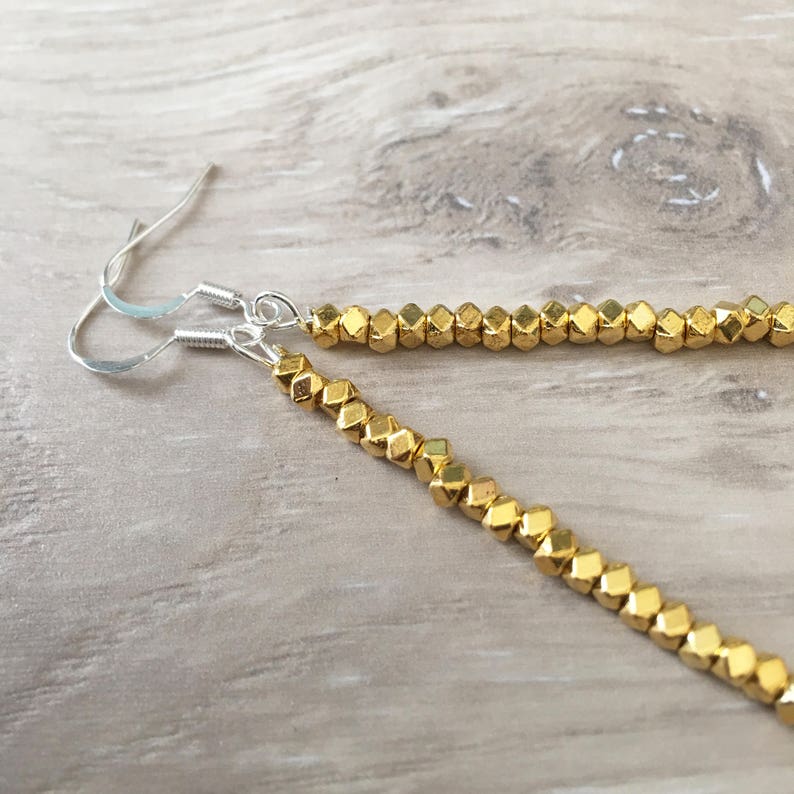Long Gold Earrings Gold Beaded Earrings Gold Bead Earrings Etsy