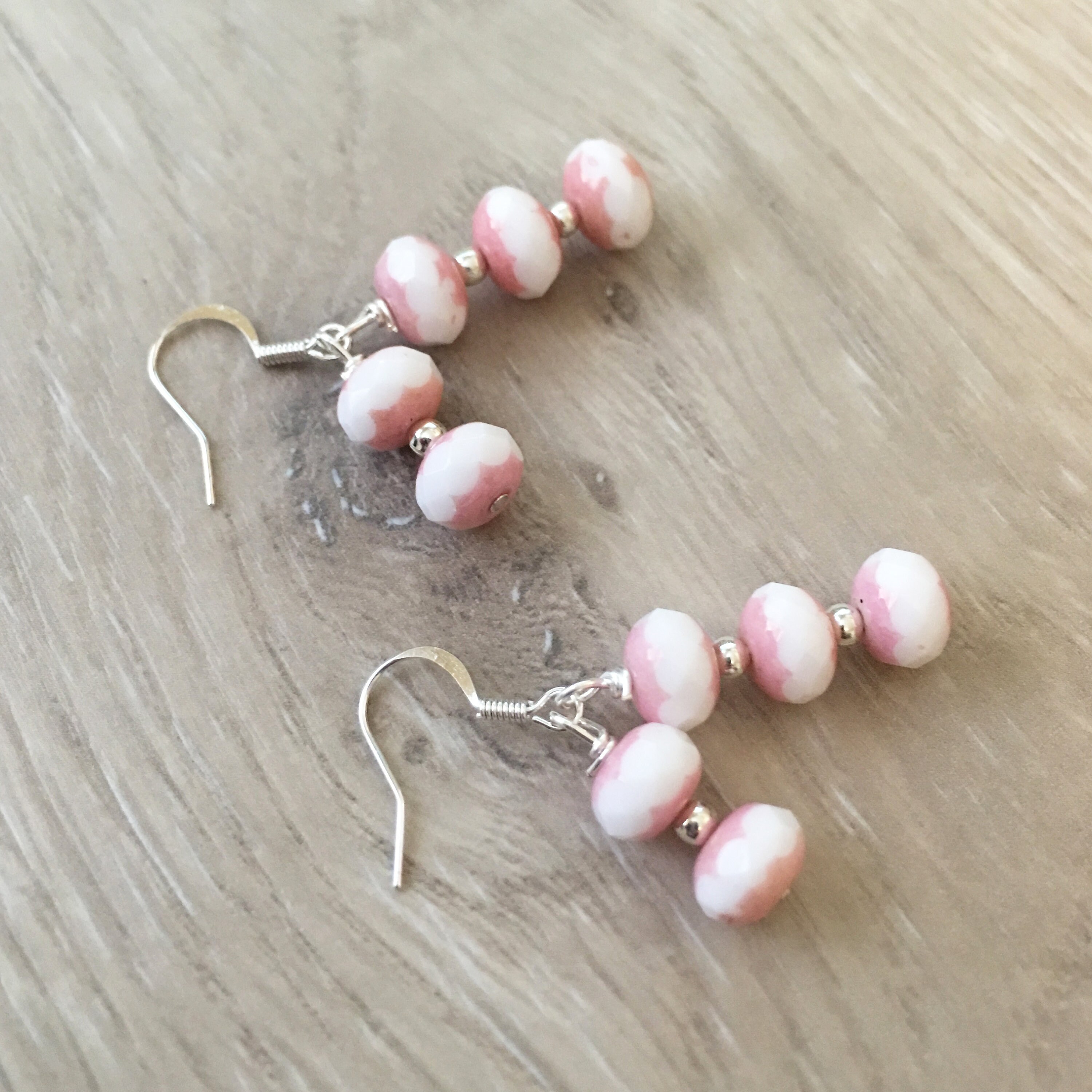 Unique Pink Earrings Pink and White Earrings Pink Dangle Etsy