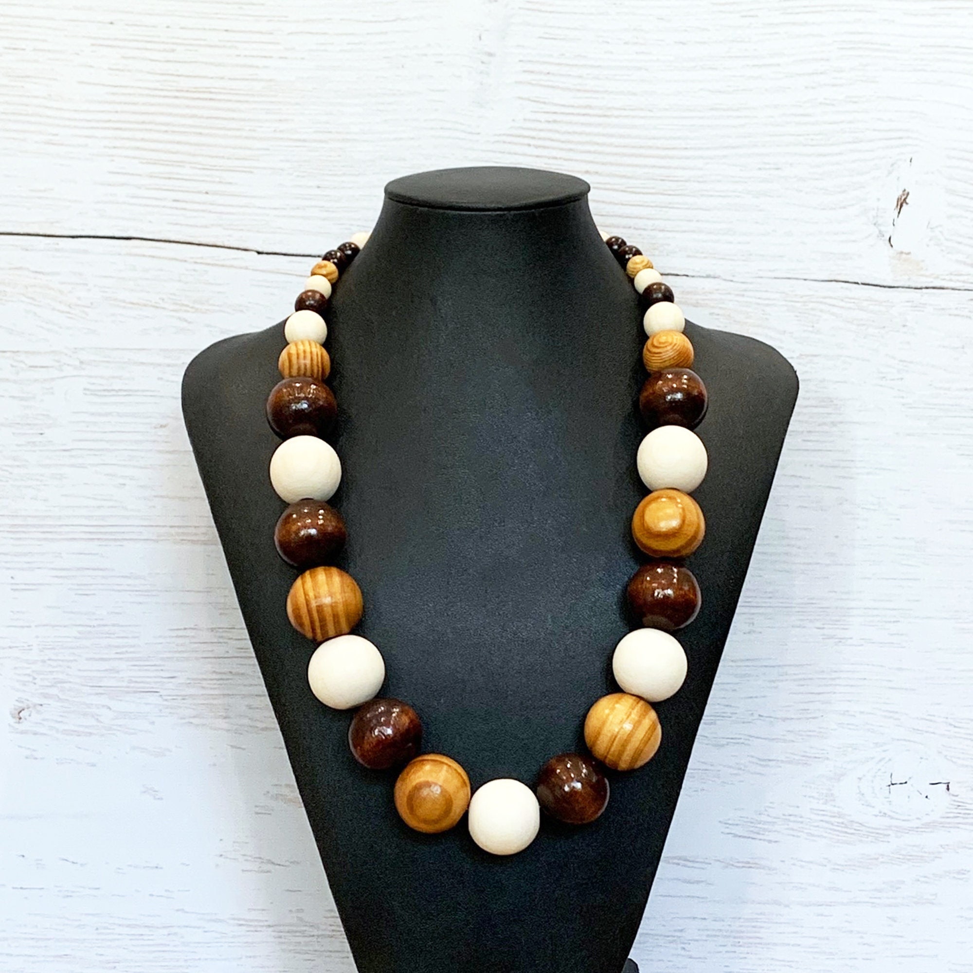 Wood Bead Necklace, Wood Necklace for Men, Unisex Wooden Necklace