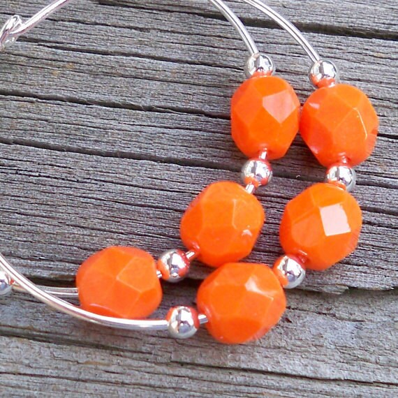 Orange Hoop Earrings Orange Bead Earrings Orange Beaded