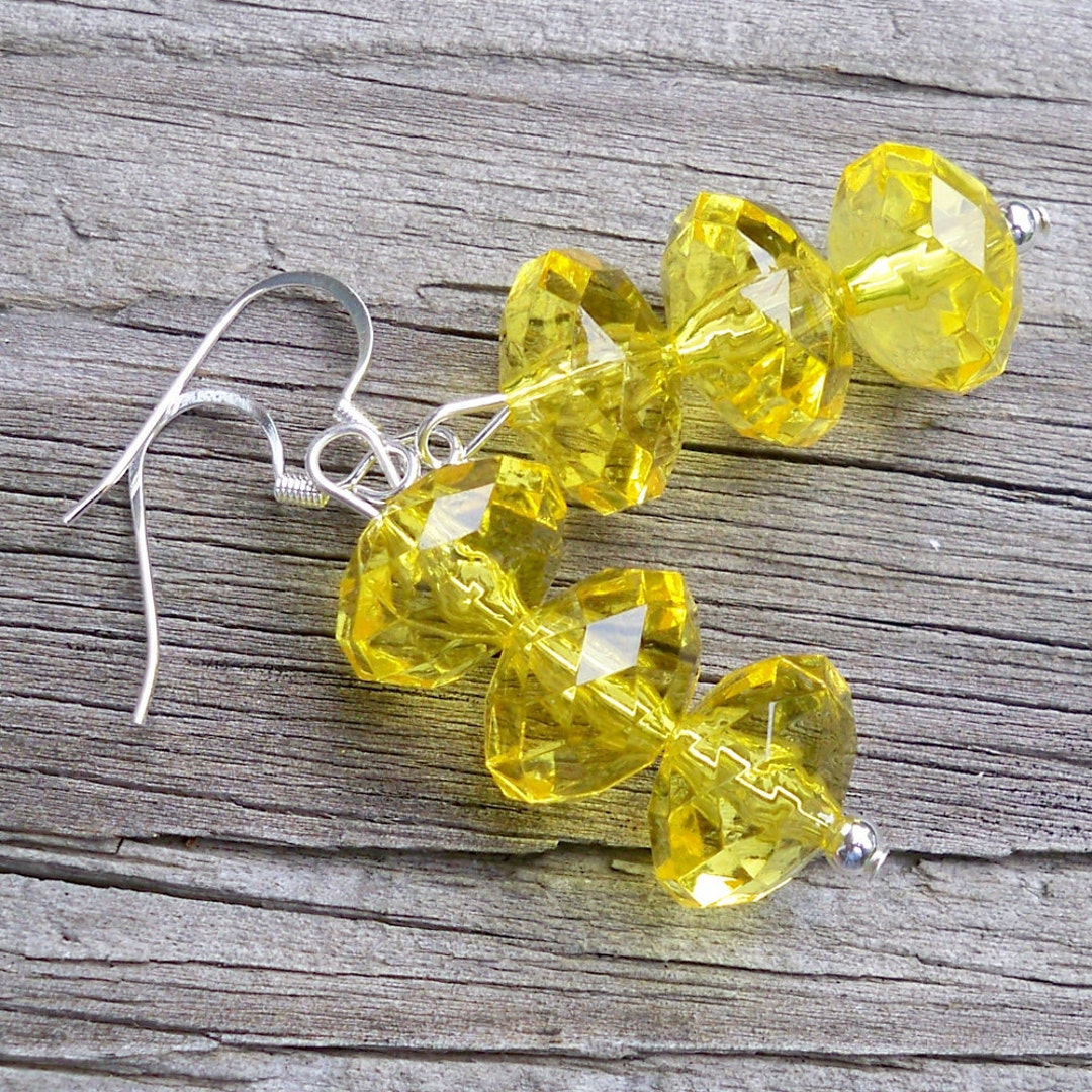 Thread Earring Yellow Sparkly Earrings Yellow, Faceted Yellow Earrings Dangle, Spring ...
