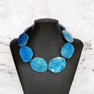 Chunky Blue Necklace, Ocean Necklace, Large Gemstone Necklace Blue, Unique Blue Necklace, Beachy Necklace, Big Bead Necklace - AMAZING COLOR
