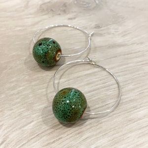 Green Hoop Earrings Sea Green Hoop Earrings, Sea Green Earrings, Unique Green Earrings, Modern Green Earrings, Green Bead Earrings Hoops