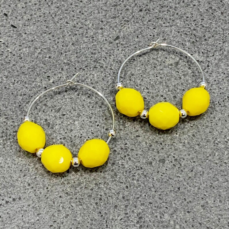 Yellow Hoop Earrings Yellow Bead Earrings Yellow Earrings Big Etsy