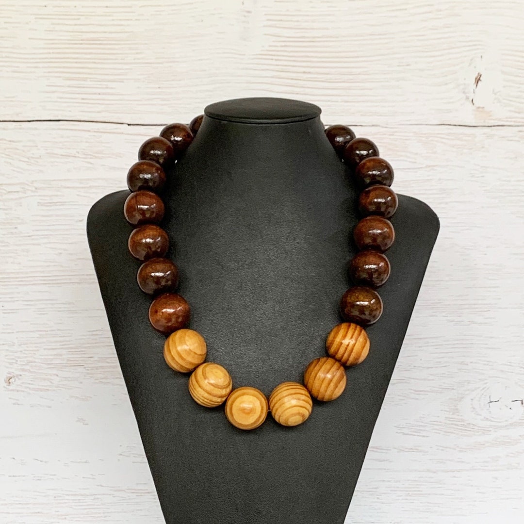 Wood Bead Necklace, Mens Beaded Necklace, Large Wood Bead Necklace