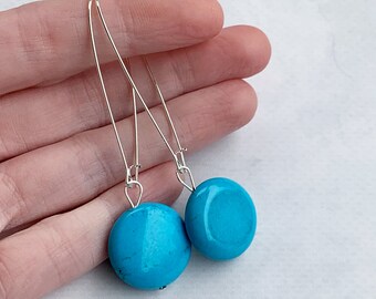 Sky Blue Earrings, Long Blue Dangle Earrings, Aqua Blue Earrings, Blue Gemstone Earrings, Blue Turquoise Earrings - GORGEOUS VIBRANT COLOR