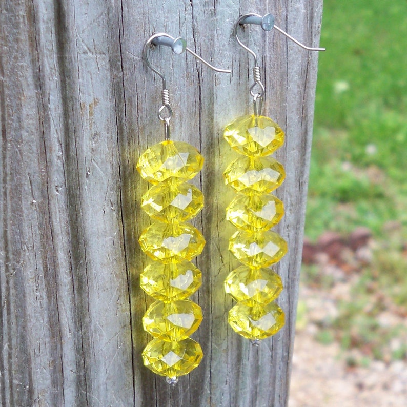 Yellow Earrings Long Yellow Earrings Yellow Dangle Earrings Large Yellow Earrings Yellow Bead Earrings Clear Yellow Earrings Bright Yellow