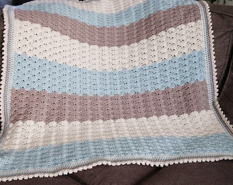 Crochet Shell Stitch Baby Blanket Pattern: Striped Afghan (PDF Pattern)