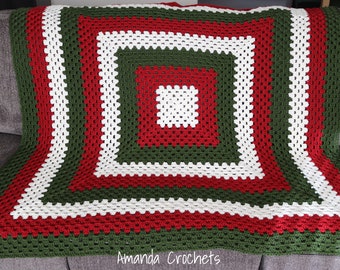 Christmas Throw Blanket-Crochet Granny Square-Instant Download-Crochet Blanket Pattern-Crochet Holiday Blanket-Pattern by Amanda Crochets