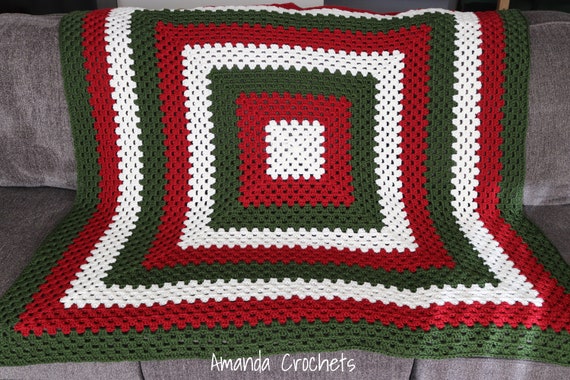 【USA vintage】granny blanket 赤×白 クリスマスカラー Christmas Throw Blanket-crochet Granny Square-instant Download