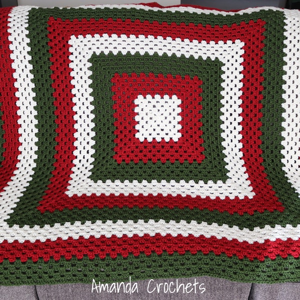 Christmas Throw Blanket-Crochet Granny Square-Instant Download-Crochet Blanket Pattern-Crochet Holiday Blanket-Pattern by Amanda Crochets