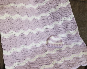 Purple Baby Blanket Crochet, Baby Afghan Blanket, Handknit Baby Blanket, Baby Nursery Blanket, Girl Baby Blanket, Striped Blanket, Newborn