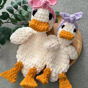 Handmade Crochet Della Duck Snuggler | Duck Lovey | Handmade Duck | Duck with Headband Snuggler | Crochet Duck | Crochet Duck Farm Animal